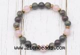 CGB8447 8mm dragon blood jasper, brecciated jasper, rose quartz & hematite power beads bracelet