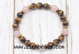 CGB8470 8mm grade AA yellow tiger eye, rose quartz & hematite power beads bracelet
