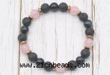 CGB8475 8mm black lava, blue tiger eye, rose quartz & hematite power beads bracelet