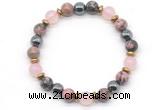 CGB8489 8mm rose quartz, rhodonite & hematite energy bracelet