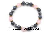 CGB8512 8mm rose quartz, blue tiger eye & hematite energy bracelet