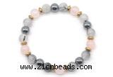 CGB8516 8mm rose quartz, black rutilated quartz & hematite energy bracelet