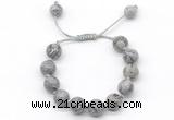 CGB8578 12mm round grey picture jasper adjustable macrame bracelets