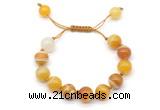 CGB8592 12mm round yellow banded agate adjustable macrame bracelets