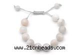 CGB8602 12mm round white crazy lace agate adjustable macrame bracelets