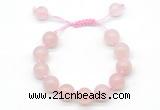 CGB8617 12mm round rose quartz adjustable macrame bracelets