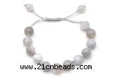 CGB8707 8mm,10mm round grey banded agate adjustable macrame bracelets