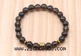 CGB8883 8mm, 10mm smoky quartz, drum & rondelle hematite beaded bracelets