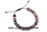 CGB9036 8mm, 10mm rhodonite & drum hematite adjustable bracelets