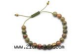 CGB9047 8mm, 10mm unakite & drum hematite adjustable bracelets