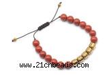 CGB9067 8mm, 10mm red jasper & drum hematite adjustable bracelets