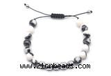 CGB9074 8mm, 10mm black & white jasper & drum hematite adjustable bracelets