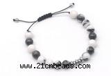 CGB9114 8mm, 10mm black & white jasper & rondelle hematite adjustable bracelets