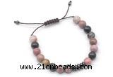 CGB9116 8mm, 10mm rhodonite & rondelle hematite adjustable bracelets