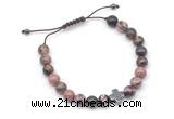 CGB9156 8mm, 10mm rhodonite & cross hematite adjustable bracelets