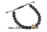 CGB9162 8mm, 10mm black obsidian & cross hematite adjustable bracelets