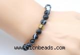 CGB9259 8mm, 10mm black banded agate & drum hematite power beads bracelets