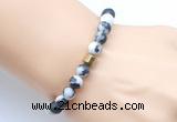 CGB9331 8mm, 10mm matte black & white jasper & drum hematite power beads bracelets