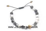 CGB9557 8mm, 10mm matte black & white jasper & cross hematite adjustable bracelets