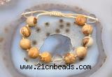 CGB9700 12mm round picture jasper & white crystal adjustable bracelets