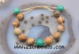 CGB9728 12mm round picture jasper & grass agate adjustable bracelets