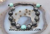 CGB9825 12mm round black labradorite & amazonite adjustable bracelets