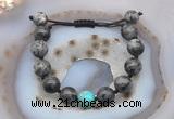 CGB9829 12mm round black labradorite & blue sea sediment jasper adjustable bracelets