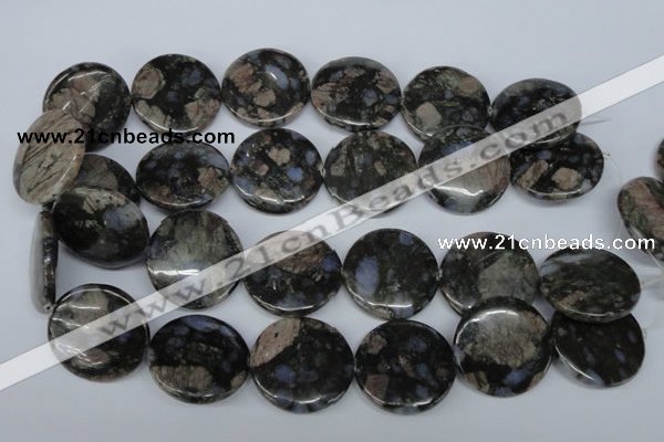 CGE10 15.5 inches 30mm flat round glaucophane gemstone beads