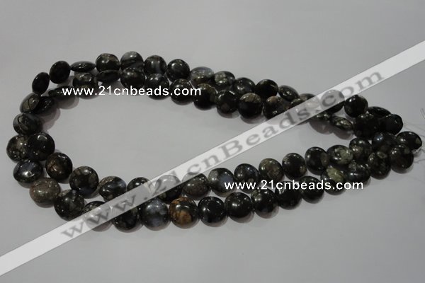 CGE123 15.5 inches 12mm flat round glaucophane gemstone beads