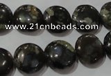 CGE124 15.5 inches 14mm flat round glaucophane gemstone beads