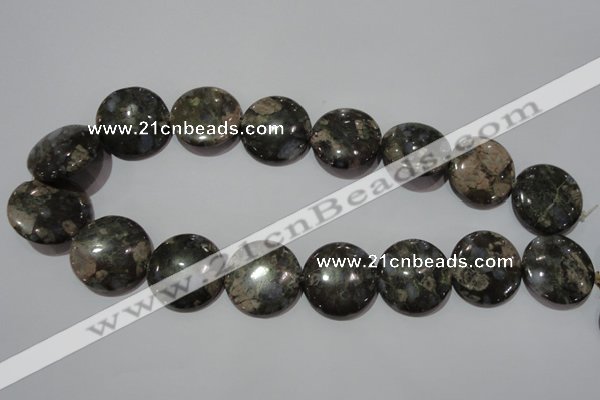 CGE128 15.5 inches 25mm flat round glaucophane gemstone beads