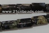 CGE168 15.5 inches 10*16mm flat tube glaucophane gemstone beads