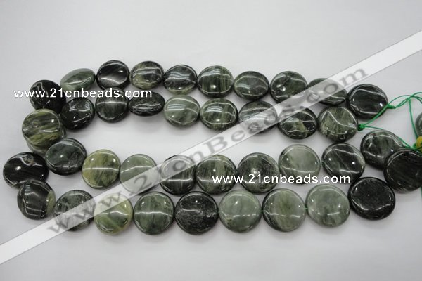 CGH17 15.5 inches 10mm flat round green hair stone beads wholesale