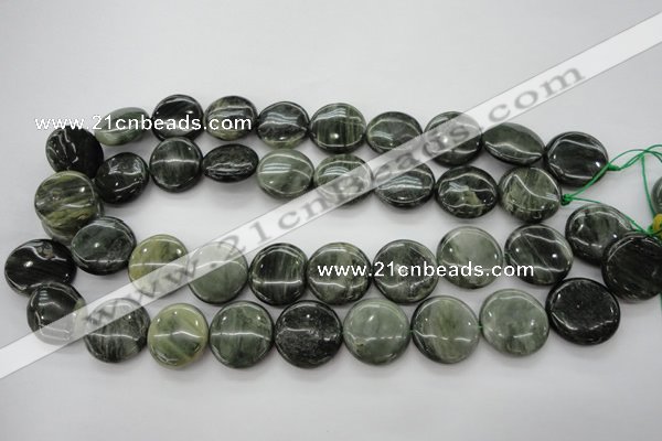 CGH18 15.5 inches 12mm flat round green hair stone beads wholesale