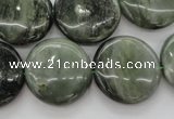 CGH22 15.5 inches 20mm flat round green hair stone beads wholesale