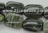 CGH28 15.5 inches 13*18mm rectangle green hair stone beads wholesale