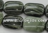 CGH29 15.5 inches 15*20mm rectangle green hair stone beads wholesale