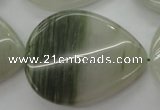 CGH36 15.5 inches 30*40mm twisted flat teardrop green hair stone beads