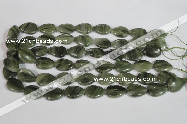 CGH52 15.5 inches 10*14mm flat teardrop green hair stone beads