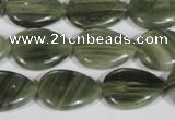 CGH53 15.5 inches 12*16mm flat teardrop green hair stone beads