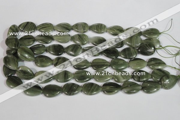 CGH53 15.5 inches 12*16mm flat teardrop green hair stone beads