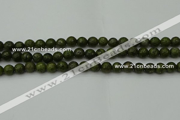 CGJ462 15.5 inches 8mm faceted round green jasper beads wholesale