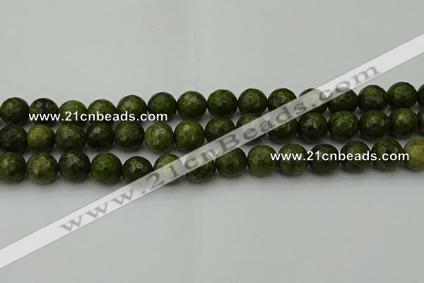 CGJ464 15.5 inches 12mm faceted round green jasper beads wholesale