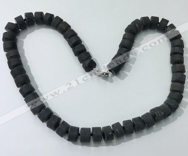 CGN181 20 inches 7*12mm - 9*12mm tyre matte smoky quartz necklaces