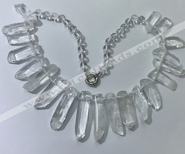 CGN185 23 inches 8*20mm - 11*60mm white crystal stick necklaces