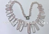 CGN186 23 inches 8*20mm - 11*60mm rose quartz stick necklaces