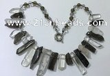 CGN190 8*20mm - 11*60mm white crystal & smoky quartz stick necklaces