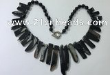 CGN192 23 inches 8*20mm - 11*60mm black agate stick necklaces