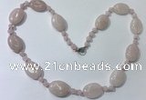 CGN200 22 inches 6mm round & 18*25mm oval rose quartz necklaces