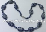 CGN208 22 inches 6mm round & 18*25mm oval blue spot stone necklaces